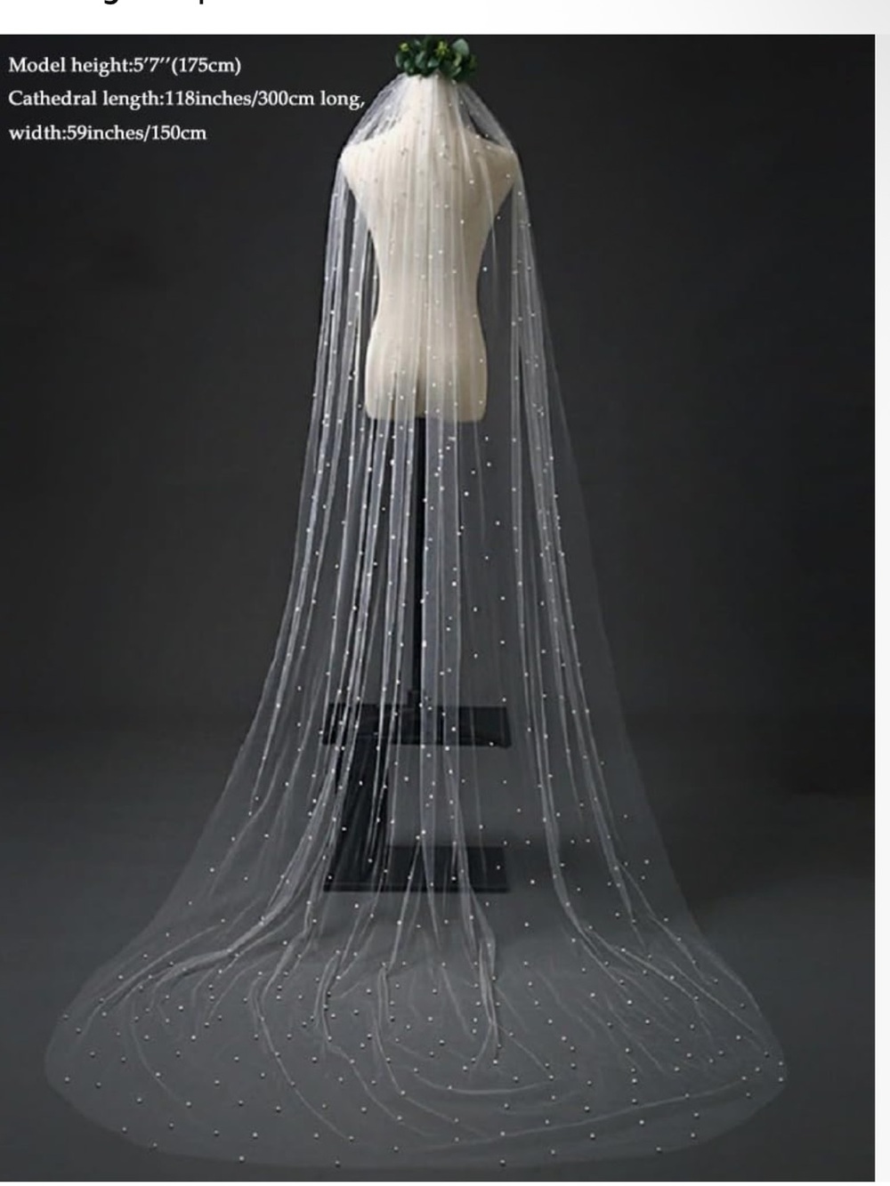 Pearl-Embellished Cathedral Wedding Veil - White